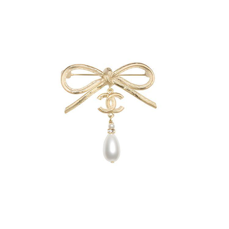 

Chanel Double C Pearl Metal Brooch Women accessories Gold AB8392-B08181-NI327 Gold,F