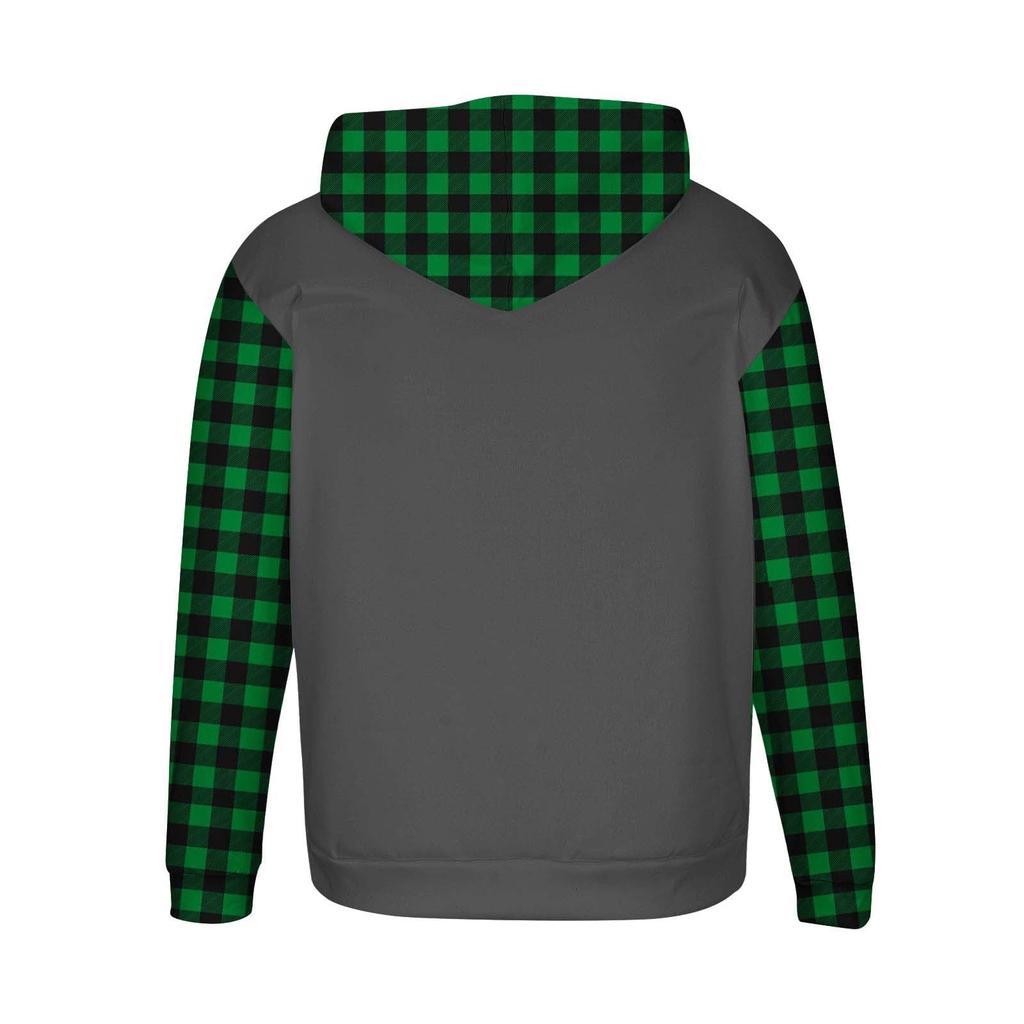 Men's Checked Casual Hooded Drawstring Hoodie Pullover