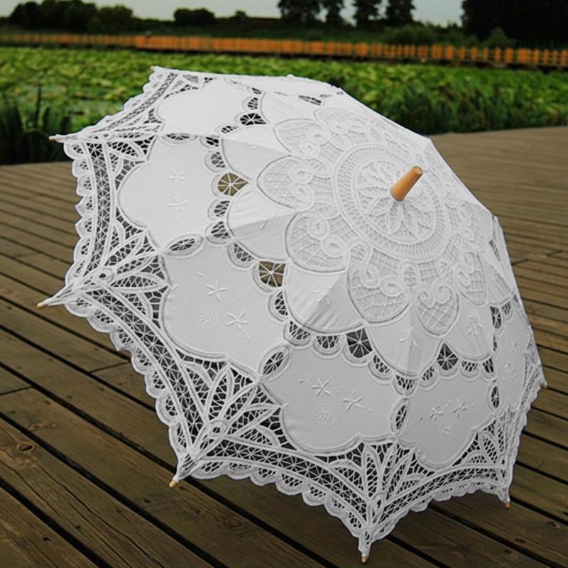 Braut-Hochzeits Sonnenschirm - Viktorianischer Vintage-Spitzen-Schirm, Entworfen für Frauen, Manuelles Öffnen und Schließen, Stabiler 8-Speichen-Rahmen, Lichtbeständiges Schirmtuch
