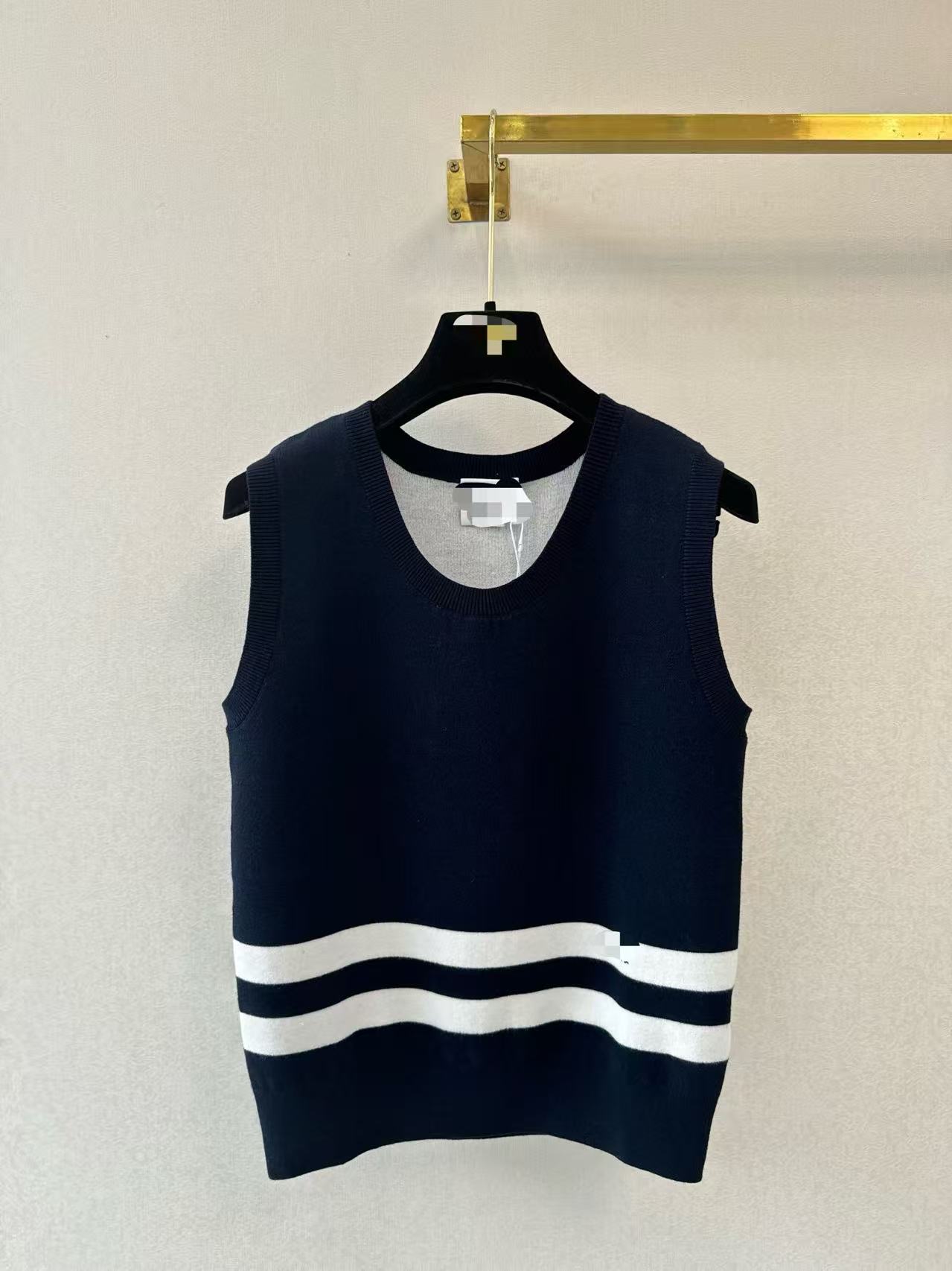 Nanyou high-end striped knitted sweater women s sleeveless crew neck splicing top versatile high-end knitted vest S синий