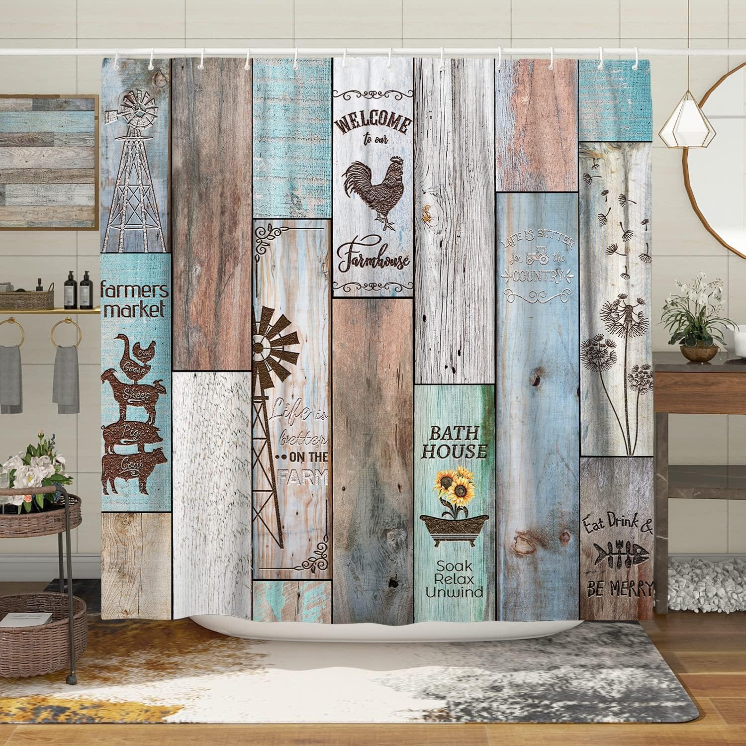 

Farmhouse Rustic Shower Curtain Set Vintage Country Shower Curtains For Bathroom Wood Farmhouse Bathroom Decor Polyester Fabric- W60H190(CM)-1 Pcs