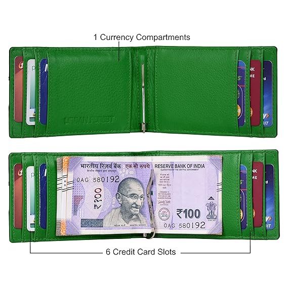 Eddy Czarny/Zielony Portfel Skórzany z Klipsem na Pieniądze dla Mężczyzn