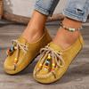 Fashion Women's Slip-On Loafers Soft Bottom Suede Leather Ethnic Style Flats Beaded Lace Up Casual Comfortable Footwear Autumn Shoes