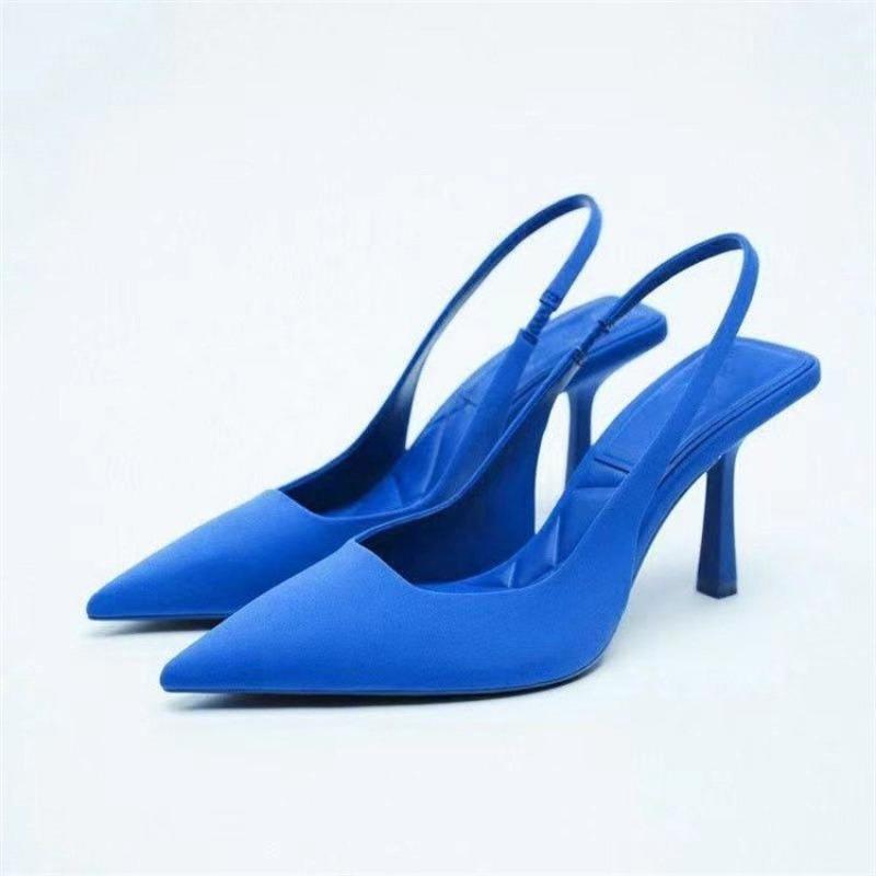 New Large-sized Pointed-toe Back-attached Strap High-heeled Sandals, Women's Bag-style Thin-soled Shoes