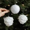 White Petal Foam Christmas Ball Ornament with Flocking Powder - Tree Pendant for Festive Decorations