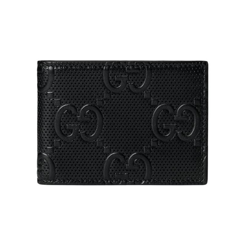 Gucci GG Embossed Bi-fold Four Card Slots Leather Card Holder Wallet Wallet Men's Black