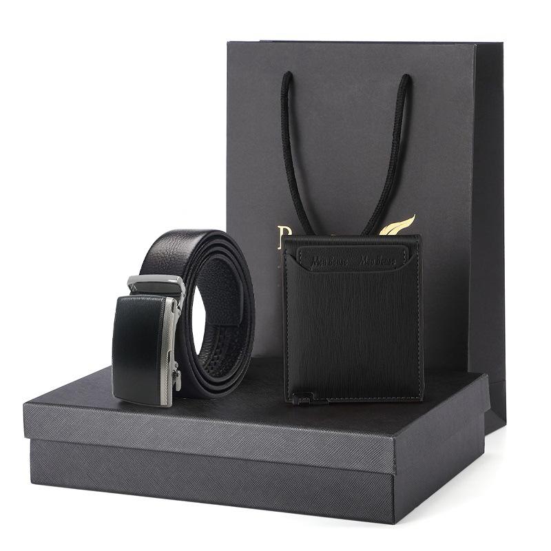lack pig intestine belt belt wallet gift set gift box men's genuine leather short cowhide wallet men's belt