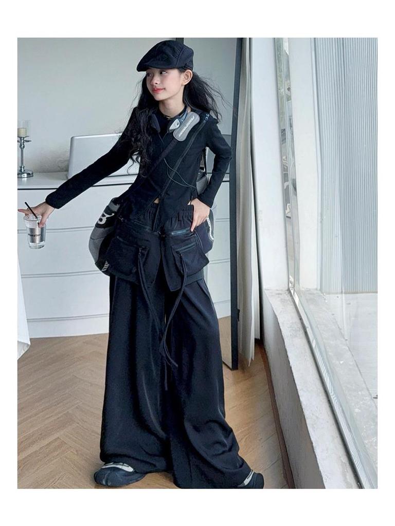 Modisches Mädchen-Herbst 2025 Langarm-Top & Cargohose Set
