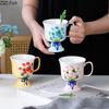 Enamel Rose Relief Cup&saucer Porcelain Coffee Mug Dining Table Flower Decorative Mugs Afternoon Tea Teacup Fruits Juice Cup