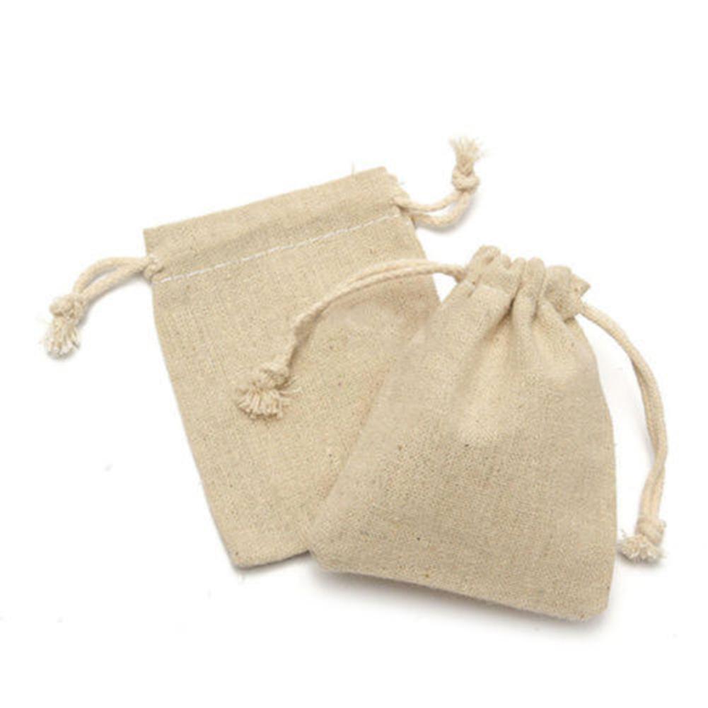 50 Stück Kleine Tasche Naturfarbenes Leinen Bündelmund Leinen Jute Sack mit Kordelzug Geschenke Leckereien Verpackungsbeutel für Gäste