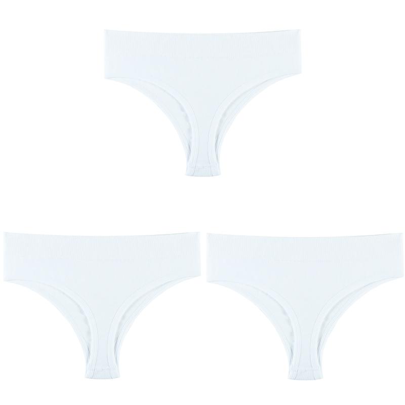 Women Solid 3PCS/Set Panties Sexy Middle Waist G-String Thong Femal Soft Nylon Lingerie Stretch T-Back Thong Underwear