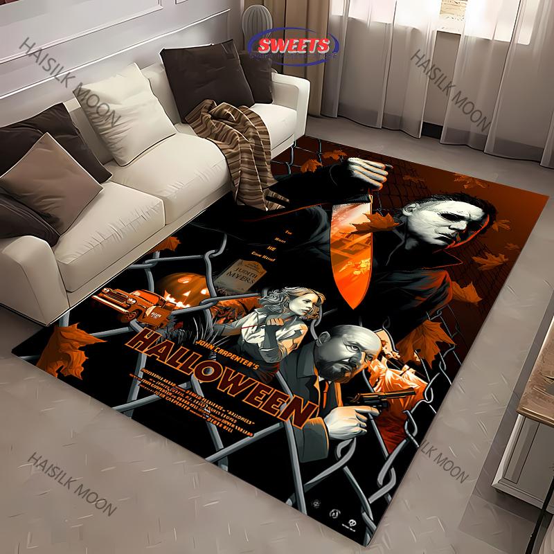1PC Halloween Horror Carpet M-Michael M-Myers Theme Rugs for Living Rooms Bedroom Entrance Door Decor Non-slip All Seasons Mat