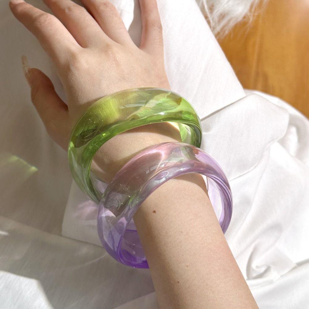 Gradient Glitter Acrylic Bangle Transparent Geometric Irregular Bangle  Party