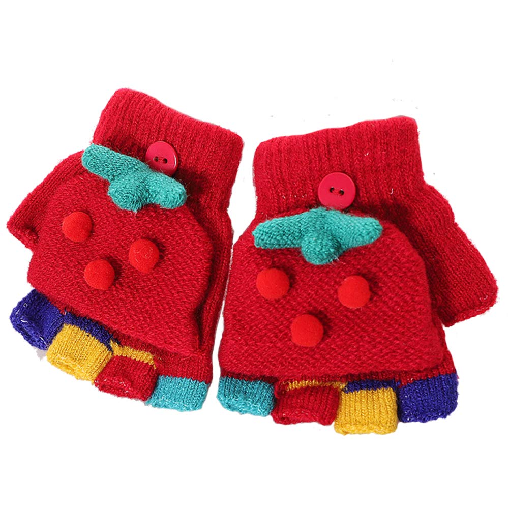 eigenn Knit Gloves for Boys and with Mitten Fingerless and Warm and Warm for Snow and More Kids' Babies, Girls, Covers, Half-Finger, Play, School,
