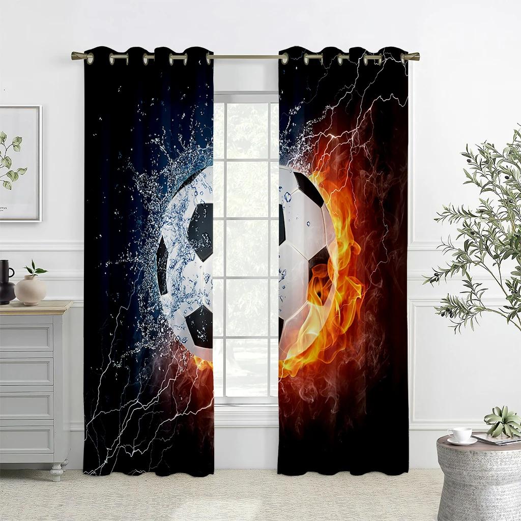 2 Panels Colorful Graffiti Soccer Football Sports Window Curtains For Living Room Kids Bedroom Bathroom Kicthen Door Home Decor