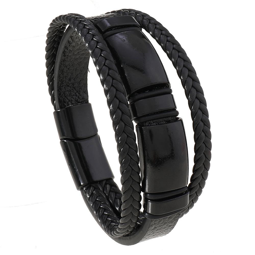 Double Buckle Unisex Trendy Strand Multi-layer Braided Bracelet Magnet Buckle Gift Jewelry Model HM-90124 19cm чёрный