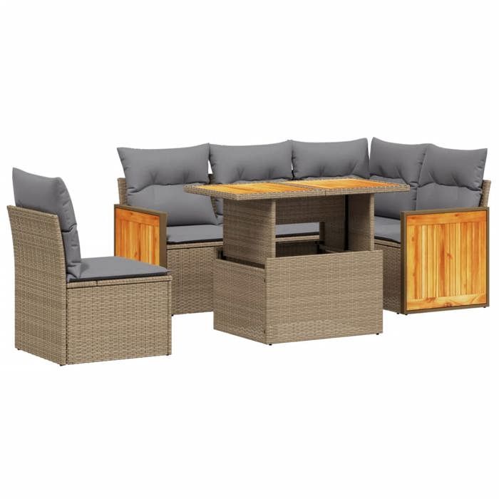 VidaXL Salon de Jardin avec Coussins 6 pcs, Canapés de Terrasse, Ensemble de Meubles de Patio, Mobilier d'Extérieur, Beige 3273964