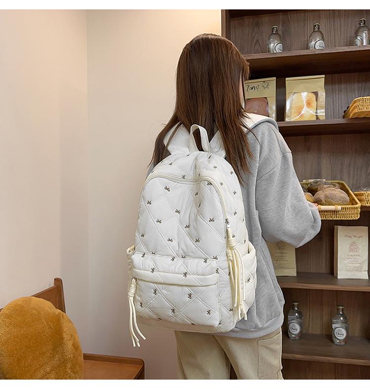 Korean-style Large Capacity Backpack with Cute Bow Embroidery for Female College Students