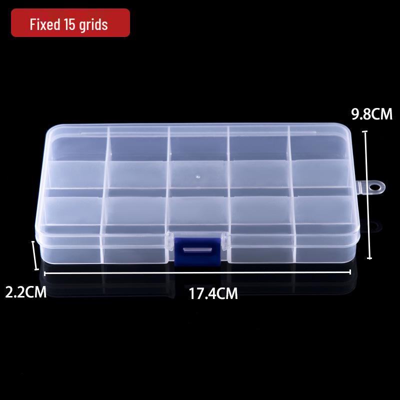 Transparent Rectangular Plastic Box with 10, 15, or 24 Compartments for Storage