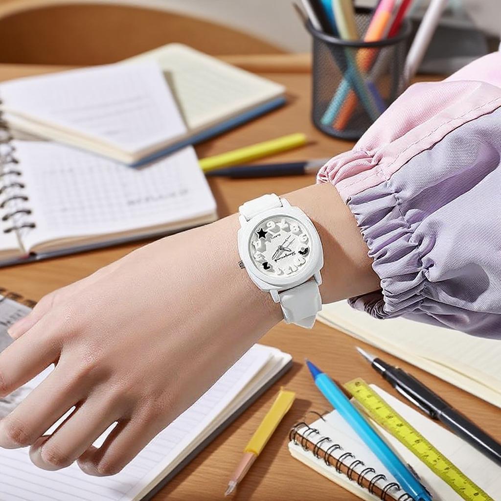 Fashion Silicone Band Women Quartz Watches Set Casual Arabic Dial Wristwatch for Girls Clock Reloj Hombre