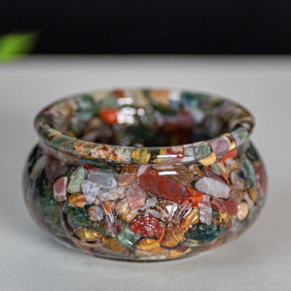Resin Filled Natural Crystal Wealth Bowl With Handcrafted Decor For Home Gift Giving
