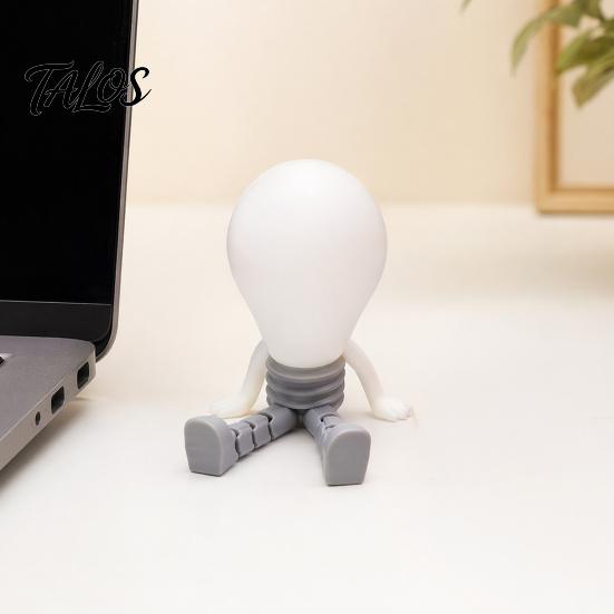 Talos 3D Printed Articulated LED Glow-in-the-Dark Action Figure, Posable Light Bulb Head Night with Movable Joints, Creative Desk Decor for