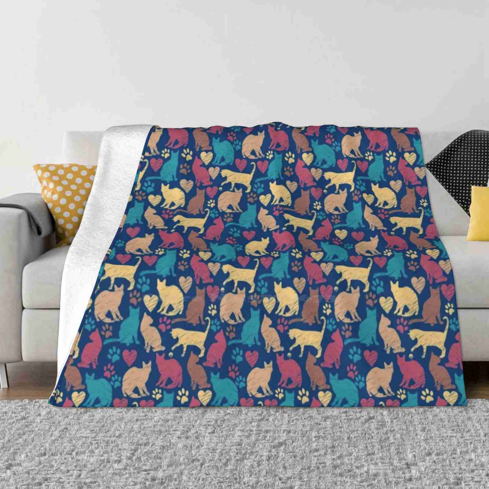 Love Kitty Cats Pattern Best Selling Room Household Flannel Blanket Cat Pattern Kitty Pattern Colorful Cats Colourful Cats Cute 30x40in