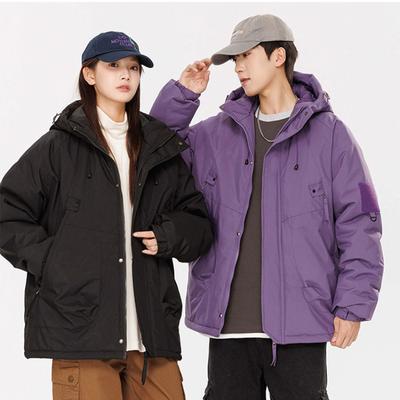 Streetwear Manteau Chaud Automne Hiver Femme Mode Parka Col Montant Chaud Couleur Unie Veste d'Hiver Homme