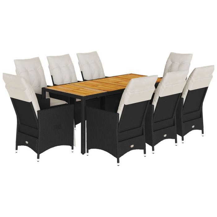 VidaXL 9pcs Garden Dining Set Black Cushions Wicker, Outdoor Dining Set, Furniture 3276687