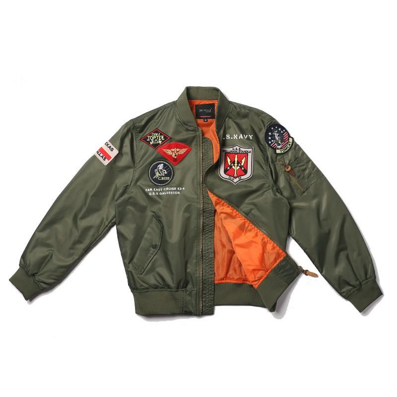 Mens MA1 Flight Jacket Vintage Bomber Embroidered Casual Windproof Coat
