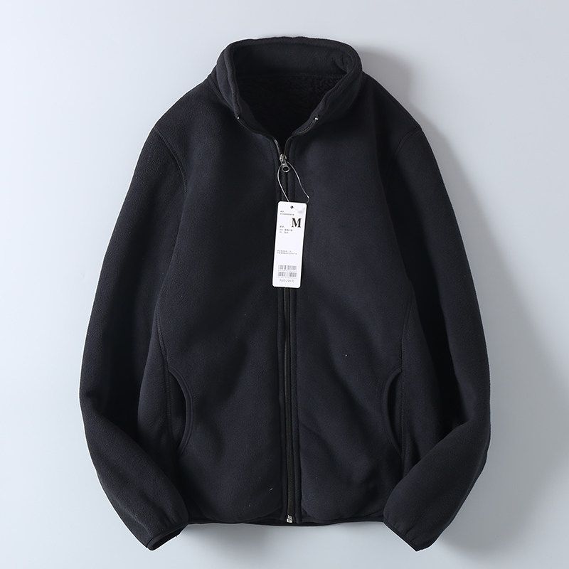 Export Single Order Autumn and Winter Men's and Women's Double-Layer Composite Fleece-Lined Thickened Lamb Wool Warm Stand-Collar Fleece Jacket