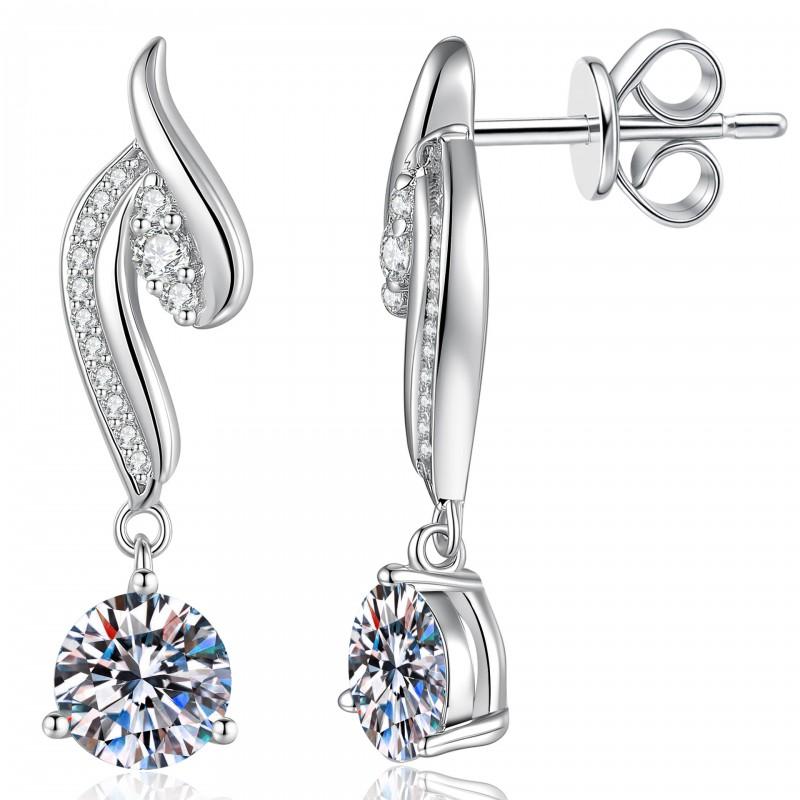 Angel Wing Pendant Earrings With Moissanite Cubic Zirconia Sterling Studs Women Fresh Sweet Style