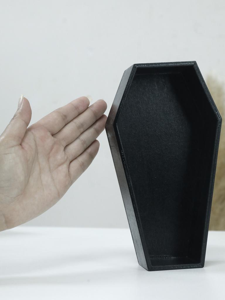 Black Coffin Shaped Planter Pot Halloween Themed Succulent Flowers Style Wood Container Creative Desktop Decor for Home & Garden