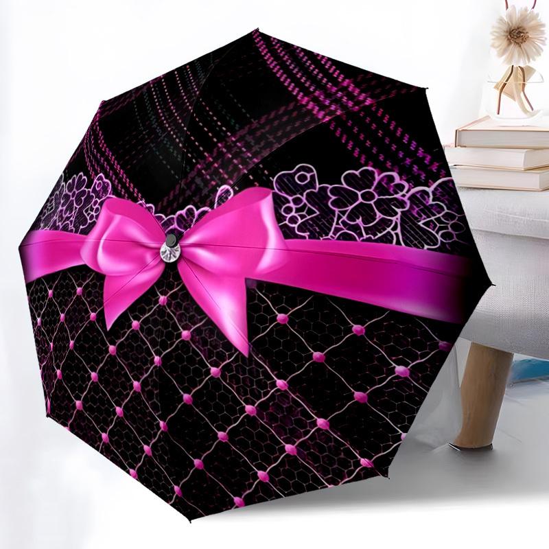 

1pc Lace Bow Pattern Automatic Folding Umbrella - 8-Rib Durable Iron Frame, Compact Portable for Daily Travel yy251205083