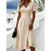 Summer Women's Fashion Casual Dresses Retro Patterned Short Sleeved V-neck Slim Fit A-line Dresses