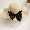 Sweet bow sunscreen beach hat women's spring and summer straw woven wave hat outdoor outing big eaves bucket hat