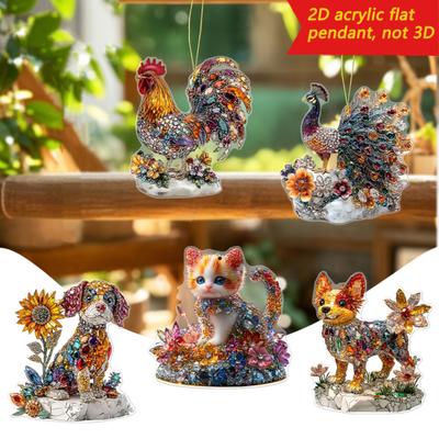 5 Piezas/Set Colgante de Dibujos Animados Acrílico 2D Brillante Forma de Gato Perro Amuleto Decorativo para Coche Puertas Mochilas Bolsos Colgante