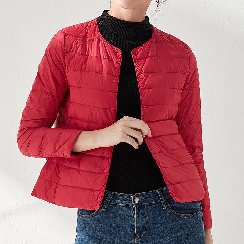 Light down jacket women's round neck autumn and winter new fashion slim-fitting white duck down short coat women