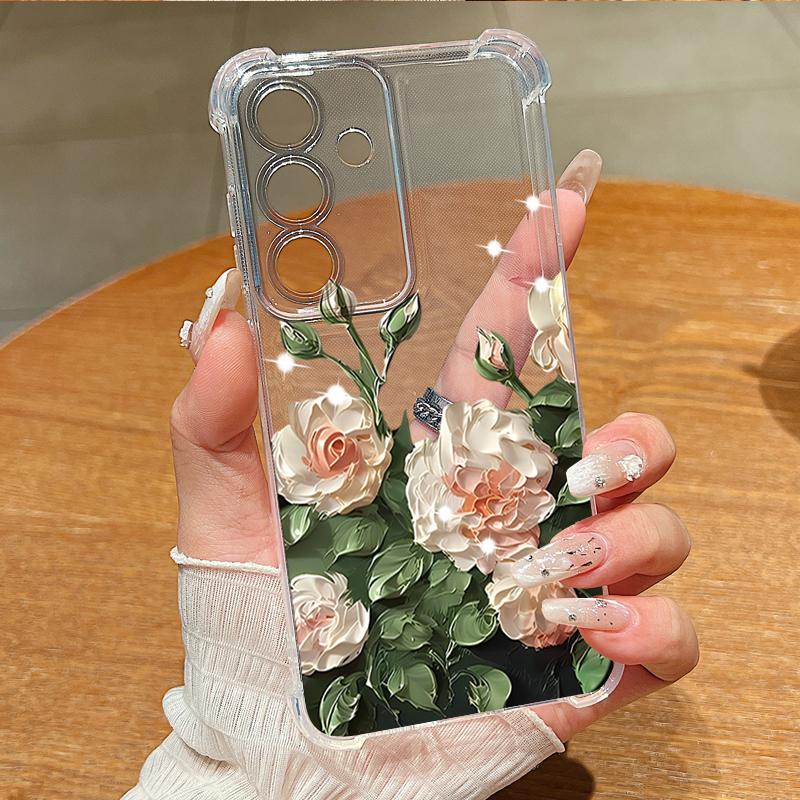 Clear Flower Patterned Phone Case For Samsung Galaxy S26 S25 S24 S23 Ultra S22 S26 Plus S21 S24 S25 FE Shockproof TPU Soft Cover