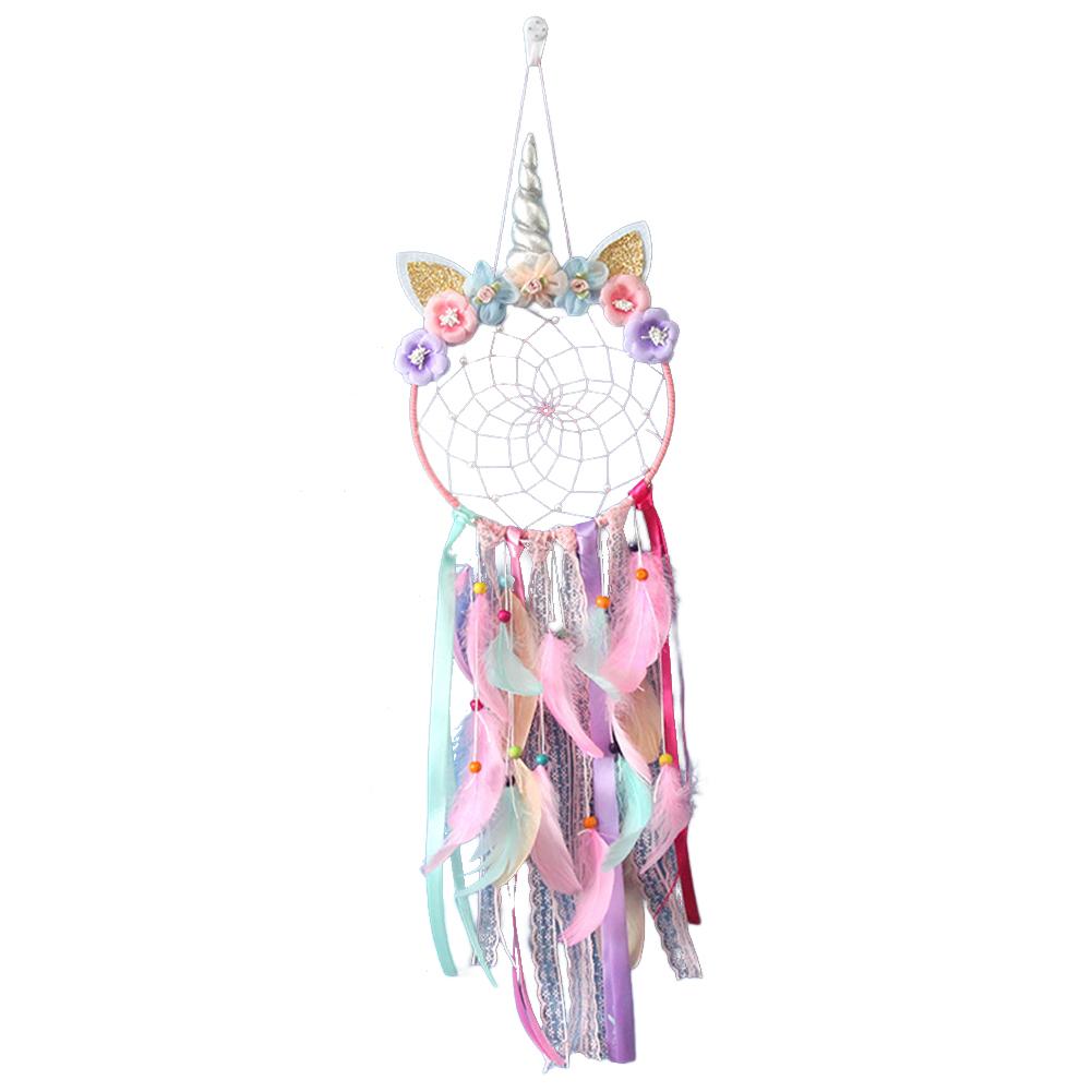 Handmade Feather Pendant Wall Hanging Kids Unicorn Dream Catcher Flowers Dreamcatcher for Girls Bedroom for Girls Birthday Gifts
