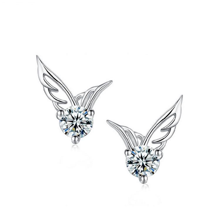 Silver-Plated Angel Wing Stud Earrings for Women