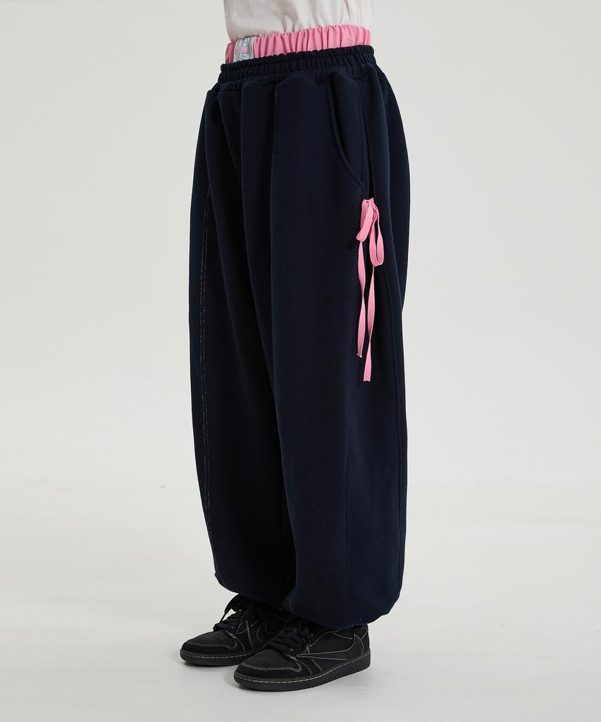 WAIKEI Double Elastic Ribbon Sweatpants Navy