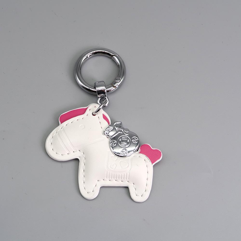 Instant Wealth Leather Keychain with Cartoon Pony Pendant for Couples – Trendy Bag and Car Accessory