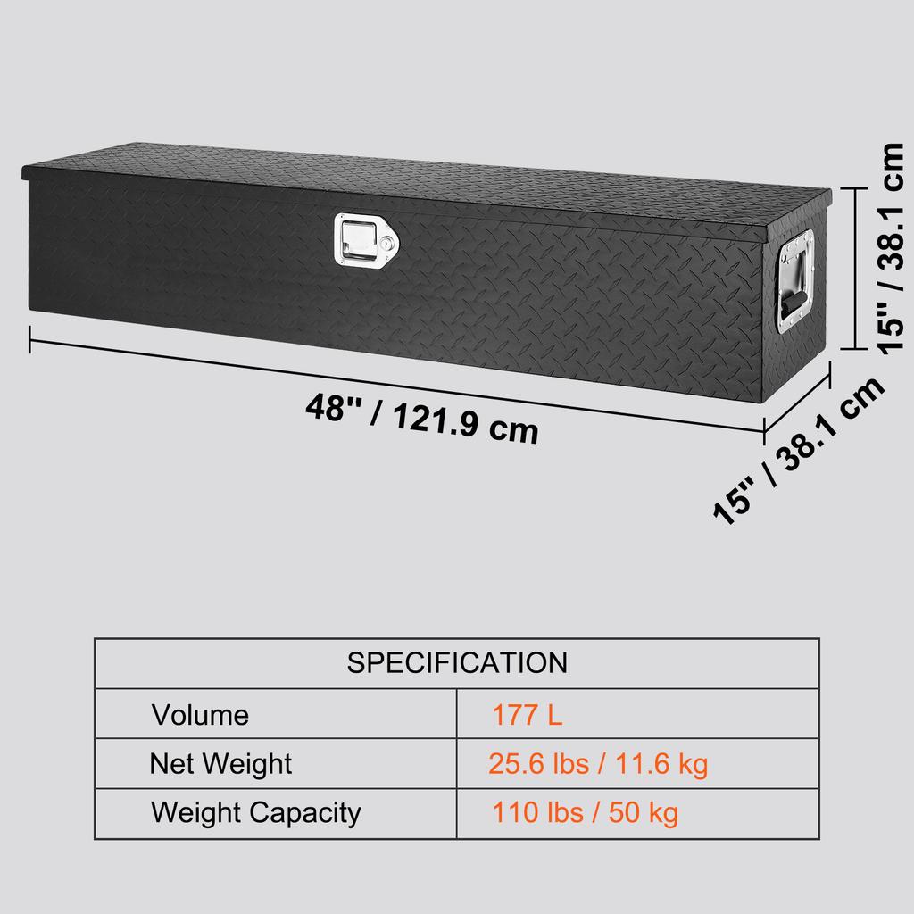 VEVOR Heavy Duty Aluminum Truck Bed Tool Box, Diamond Plate Tool Box with Side Handle and Lock Keys for Pickup, Truck Bed, RV