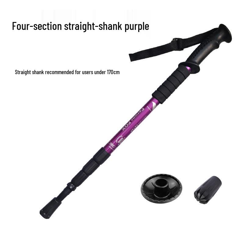 Telescopic Aluminum Trekking Pole - Anti-slip, Four-Section, Straight Handle for Men and Women