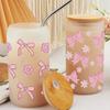 Clear Libbey Glasses Wraps Bow Theme Cup Decals Creative Pink Bow Decals  For 16Oz Glass Cup