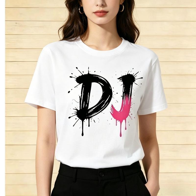 Unisex DJ Splash Paint Print T Shirt Unisex Unisex Casual Oneck Short Sleeve Summer Hip Hop Streetwear Tees Black White