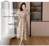 Korean Ruffle Print Chiffon Dress with Puff Sleeves