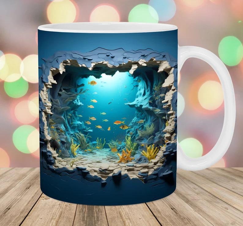 3D Father'S Day Gift Dad Ceramic Coffee Mug Father Goldfish Water Cup Fishing Fishing
