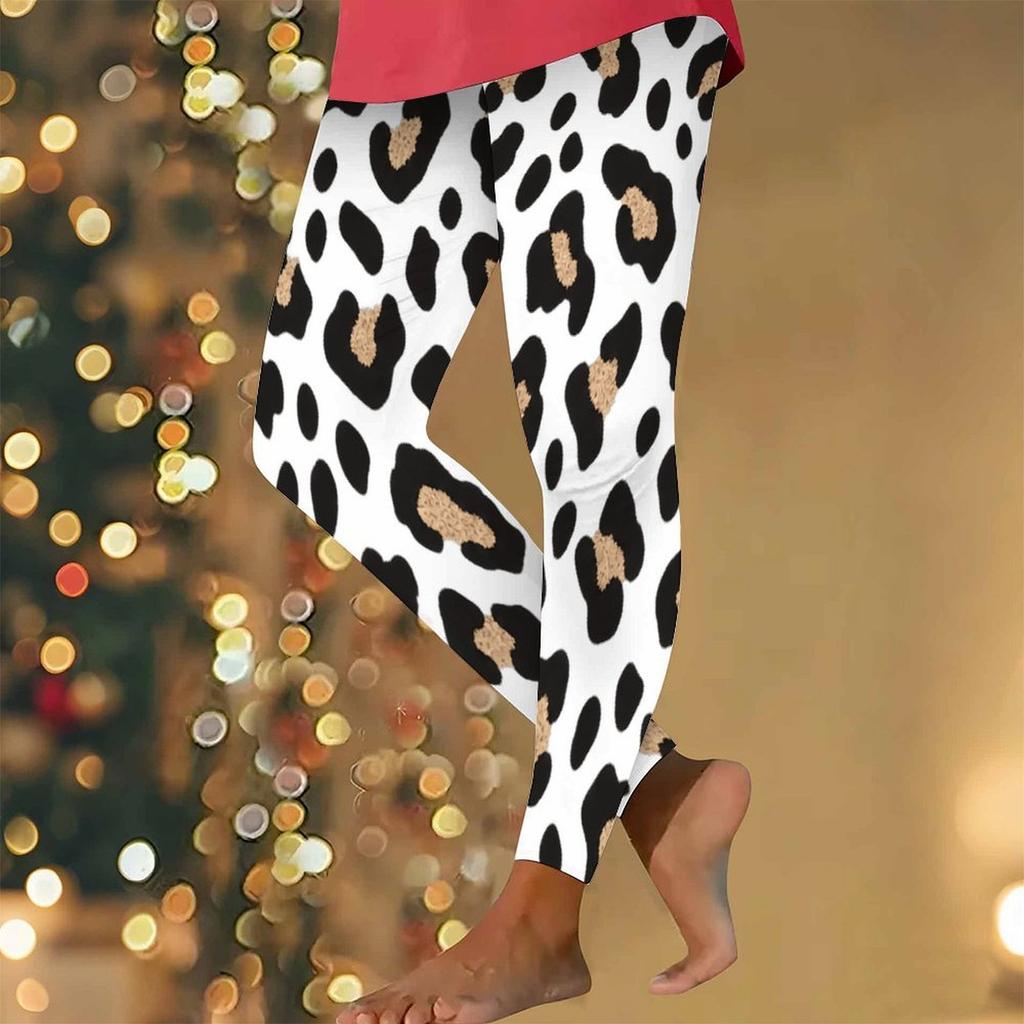 Women Plus Size High Waist Full Length Leopard Rose Floral Printed Yoga Leggings